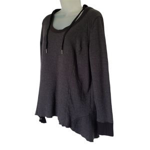 Andrea Jovine Hooded Athletic Top Size 0X Peplum Thumb Holes Gray Black